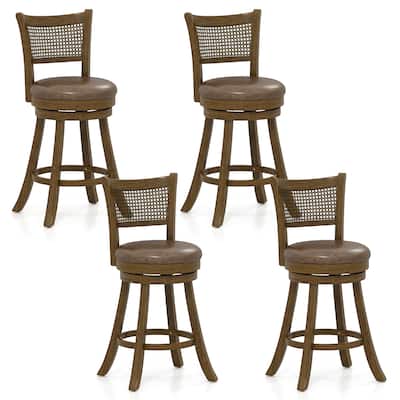 Gymax Set of 4 Bar Stools 25'' Swivel Bar Chairs w/ PE Rattan Backrest
