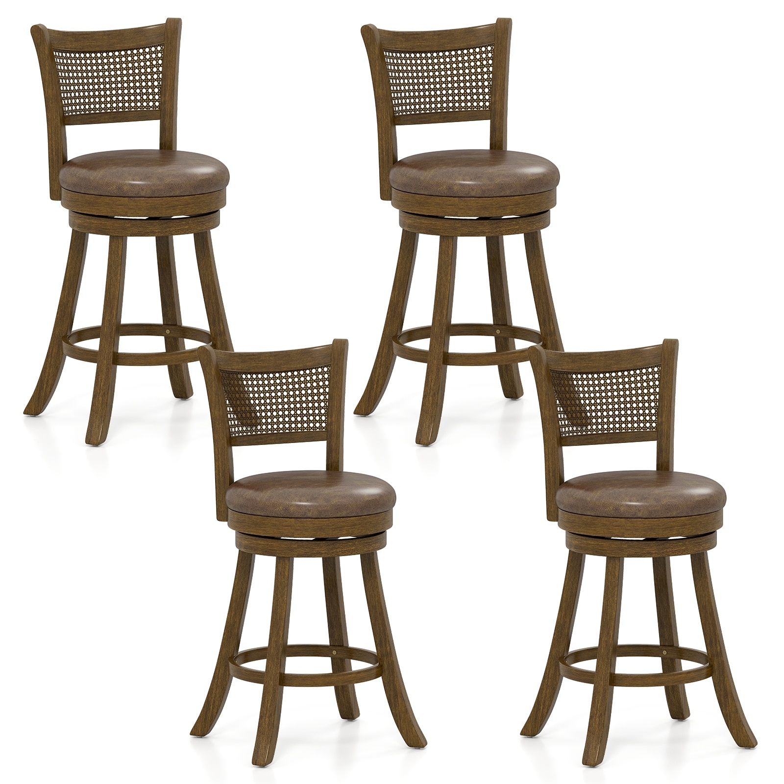 Gymax Set of 4 Bar Stools 25'' Swivel Bar Chairs w/ PE Rattan Backrest