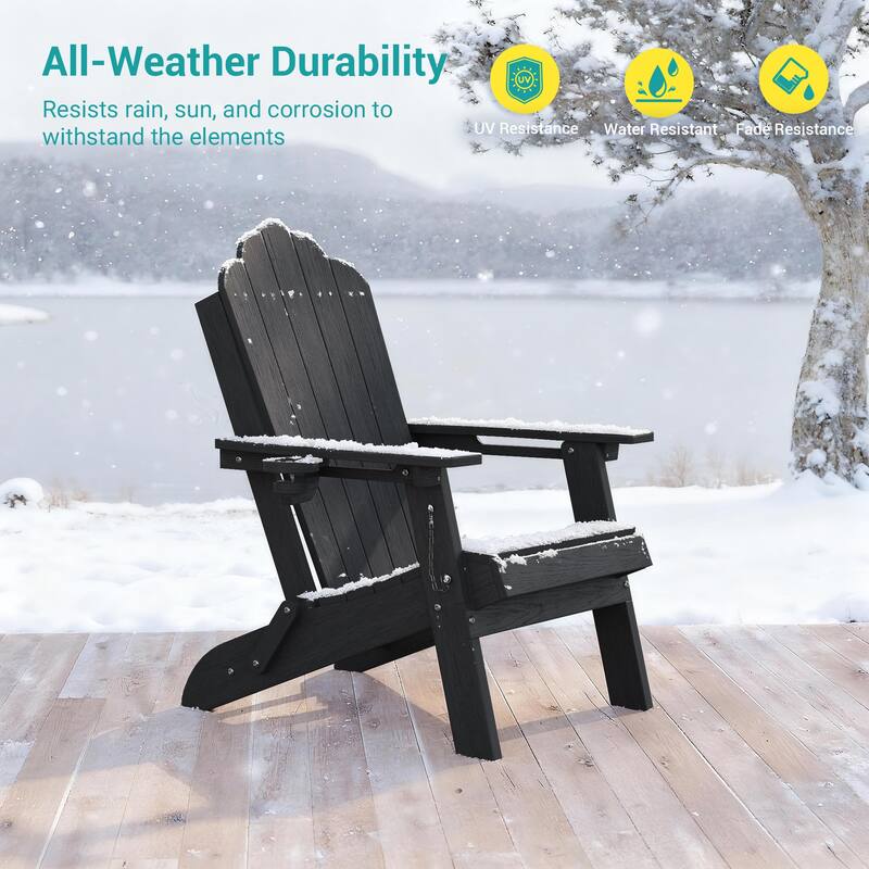 Foldable HDPE Adirondack Chair All-Weather W/ Cup Holder