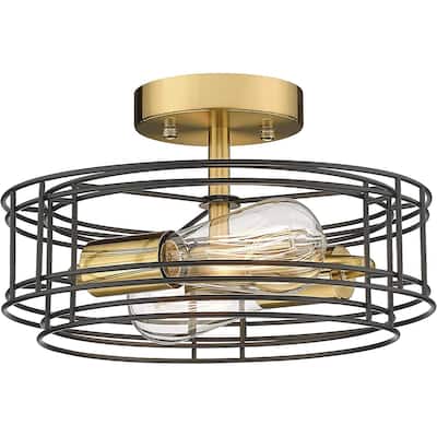2-Light Semi Flush Mount Ceiling Light - Black and Gold