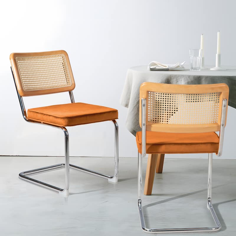 Cozywor Outdoor Upholstered Ratten Dining Side Chairs with Cushion (Set of 2)