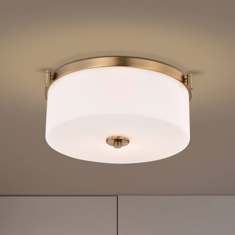 Liam 3 Light Flush Mount Burnished Brass White Opal Glass - Burnished Brass