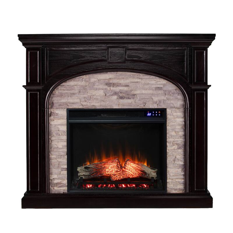 SEI Furniture Highfalls Black Stacked Faux Stone Electric Fireplace