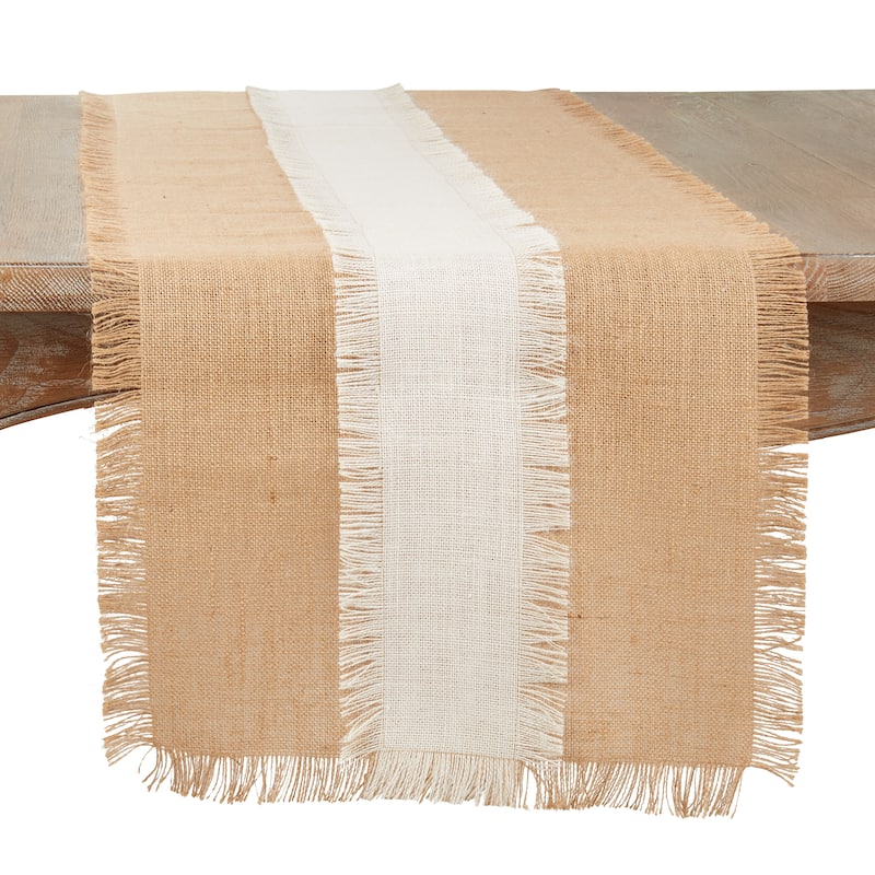 Table Runner With Banded Jute Design - 16"x72" - Natural