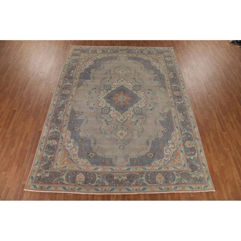 Tabriz Vintage Persian Area Rug Hand-Knotted Wool Carpet - 9'11" x 12'11"