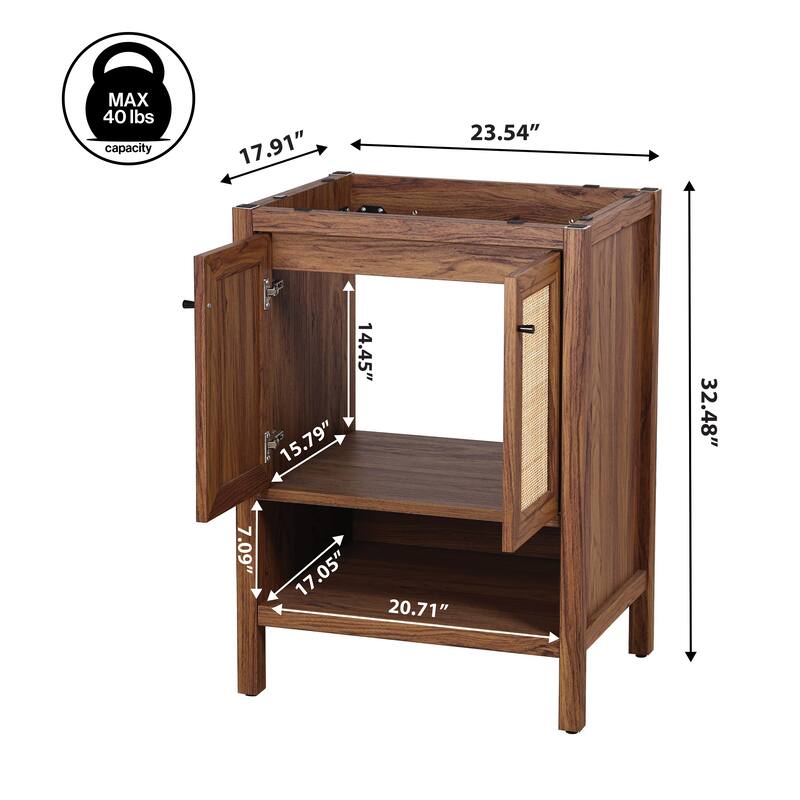 Jasper Rattan Modern Coastal 2-Shelf Bath Vanity Cabinet Only (Sink Basin Not Included), By JONATHAN Y