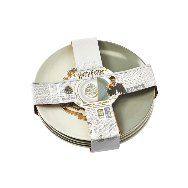 Harry Potter Hogwarts Gold Crest 4-Piece Ceramic Dinner Plate Set 