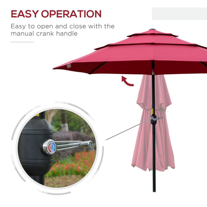 Outsunny 9FT 3 Tiers Patio Umbrella Outdoor Market Umbrella with Crank, Push Button Tilt for Deck, Backyard and Lawn