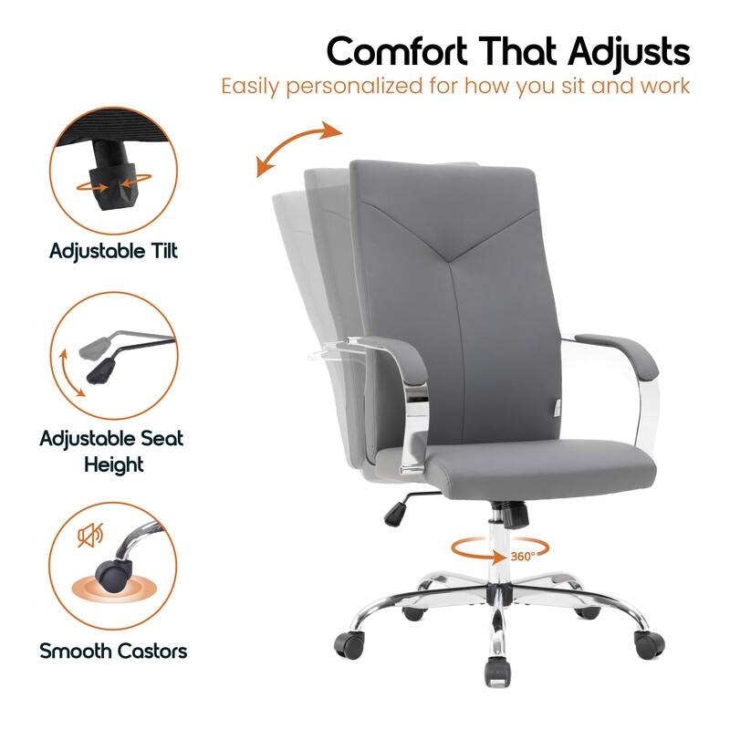 Sonora High Back Ergonomic Leather Upholstered Swivel Executive Office Desk Chair with Adjustable Height, Tilt, Chrome Frame