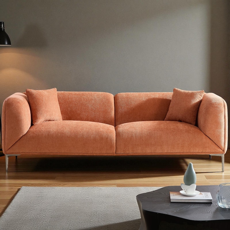 82.6" Modern Curved Boucle Sofa, Thick Cushions & Solid Wood Frame, Cozy Living Room Couch for Reading & Movie Nights - Brown