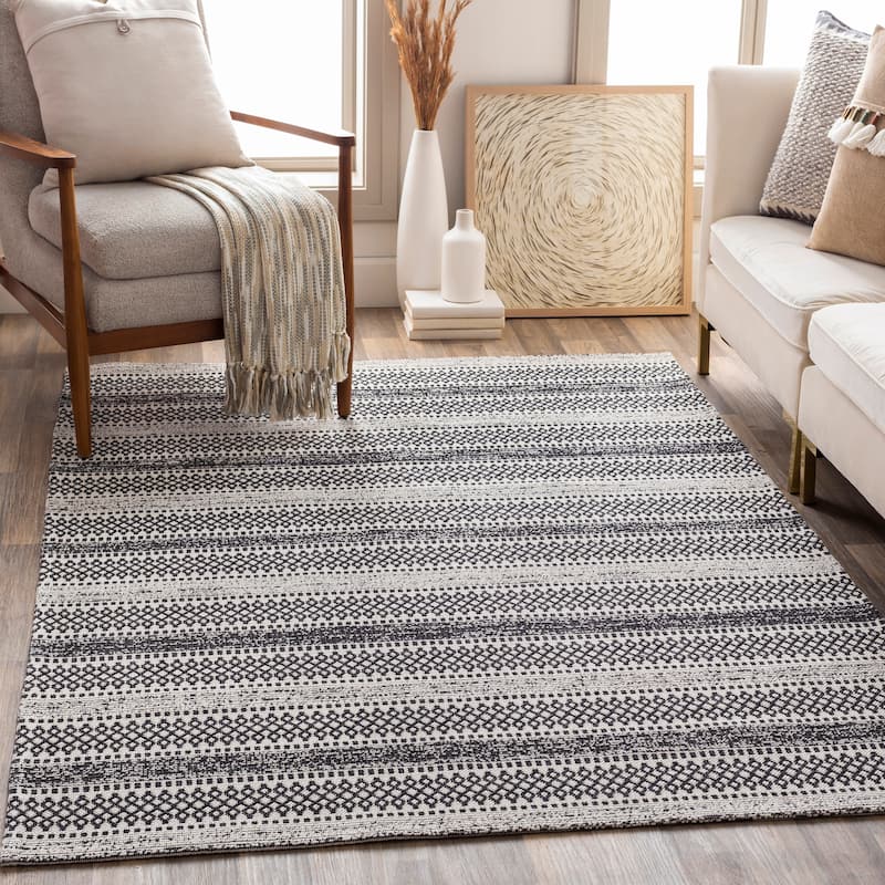 Livabliss Wendy Moroccan Stripe Cotton Area Rug - Black - 5' 3" x 7' 3"