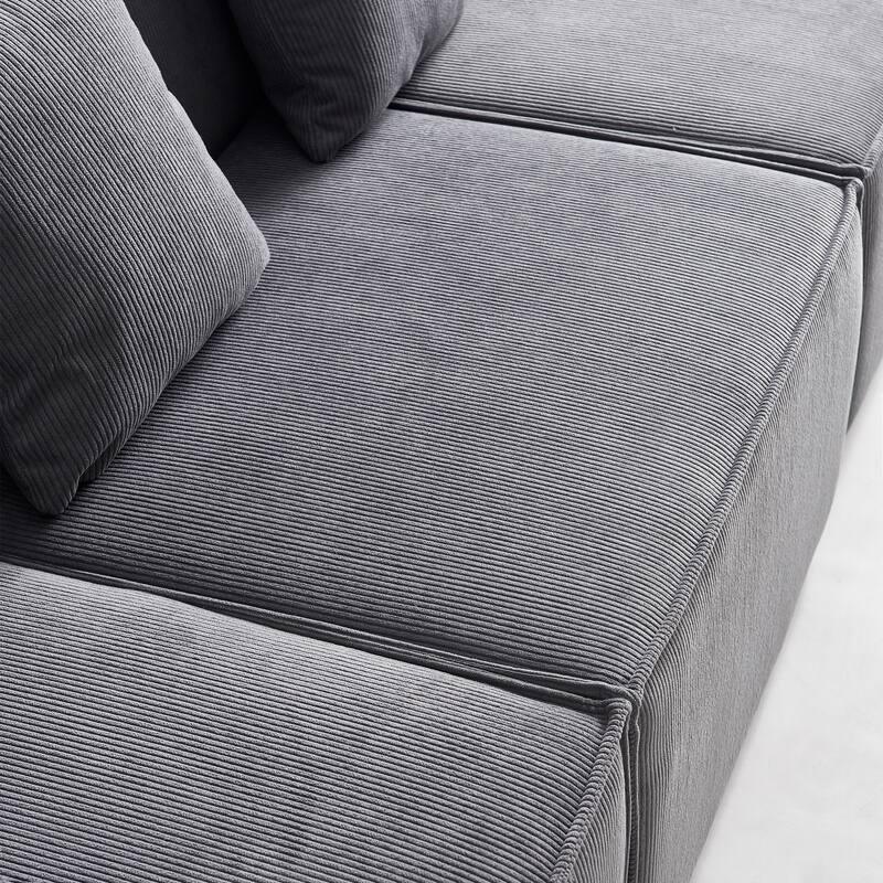 109" Corduroy Modular L-Shaped Sectional Sofa with Reversible Ottoman Included, Deep Seat Cushions