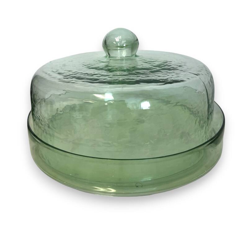 Cake Recycled Glass Dome w/Plate Dia 11.5" Light Green