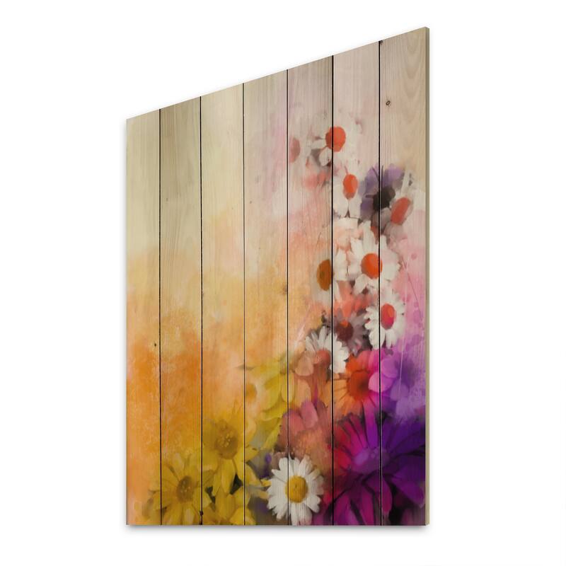 Designart 'Paintbrush Spring Flowers Garland' Traditional Wood Wall Art ...