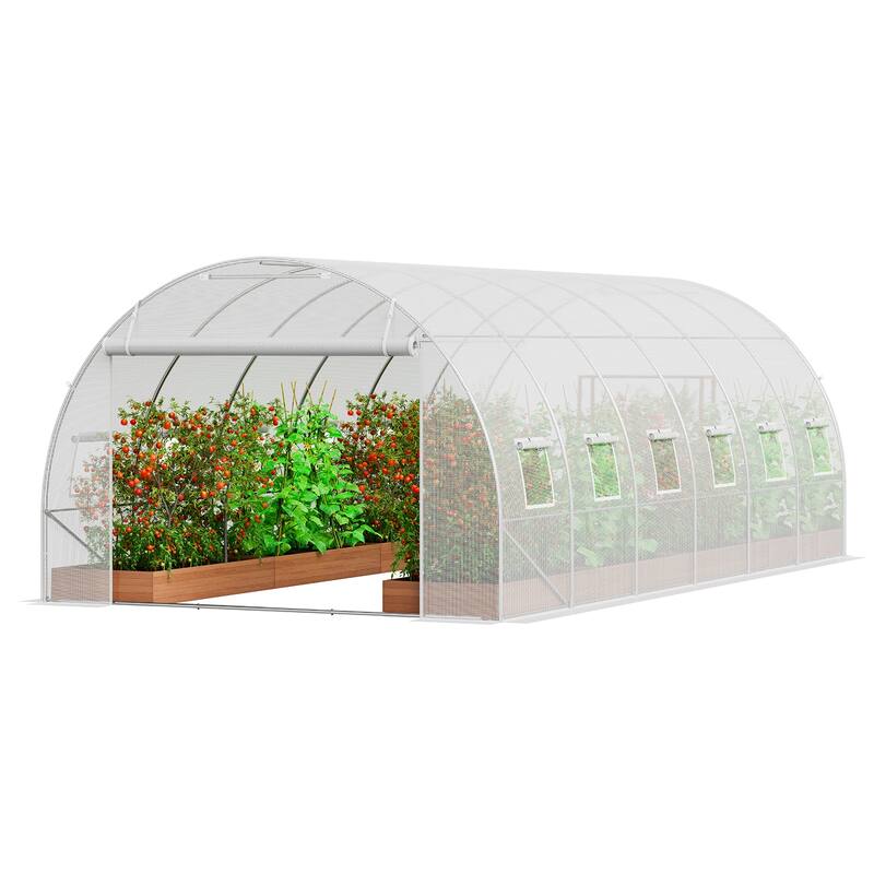 Walk-in Tunnel Greenhouse, Hoop House Greenhouse Tunnel, Plant Hot House with Galvanized Steel Frame, Green PE Cover - 19.4x9.7x6.5 ft,White