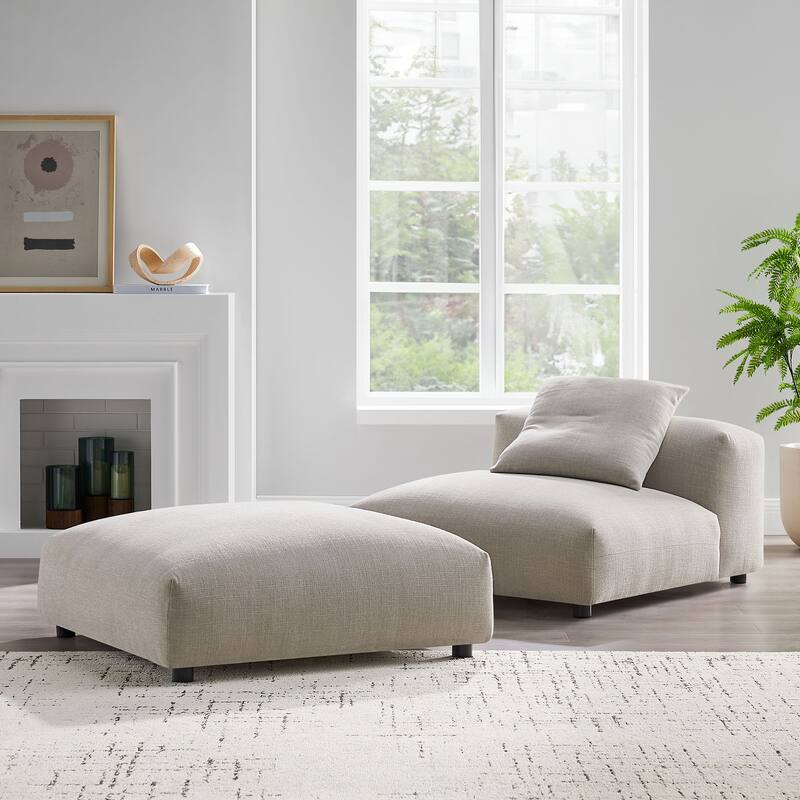 Solace Modular Upholstered Fabric Armless Chair and Ottoman Set - Linen
