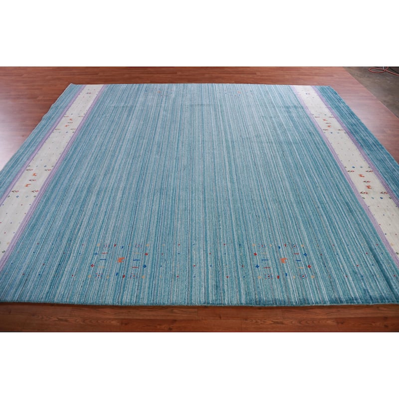Hand Knotted Oriental 100% Wool Carpet Tribal Tribal Navy Blue & Blues Gabbeh Area Rug - 10' 0'' X 8' 6''