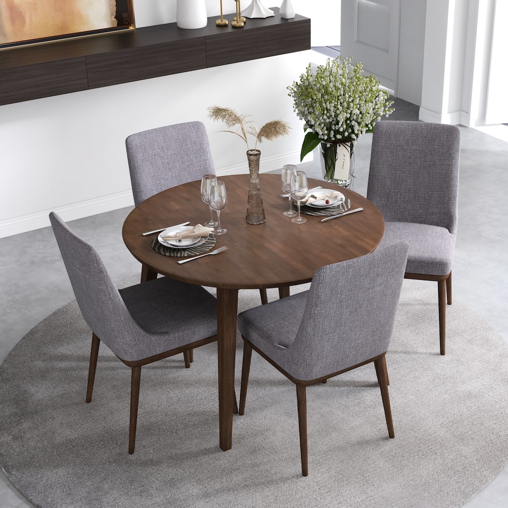 Hayley Modern Solid Wood Walnut Dining Table and 4 Chairs Set