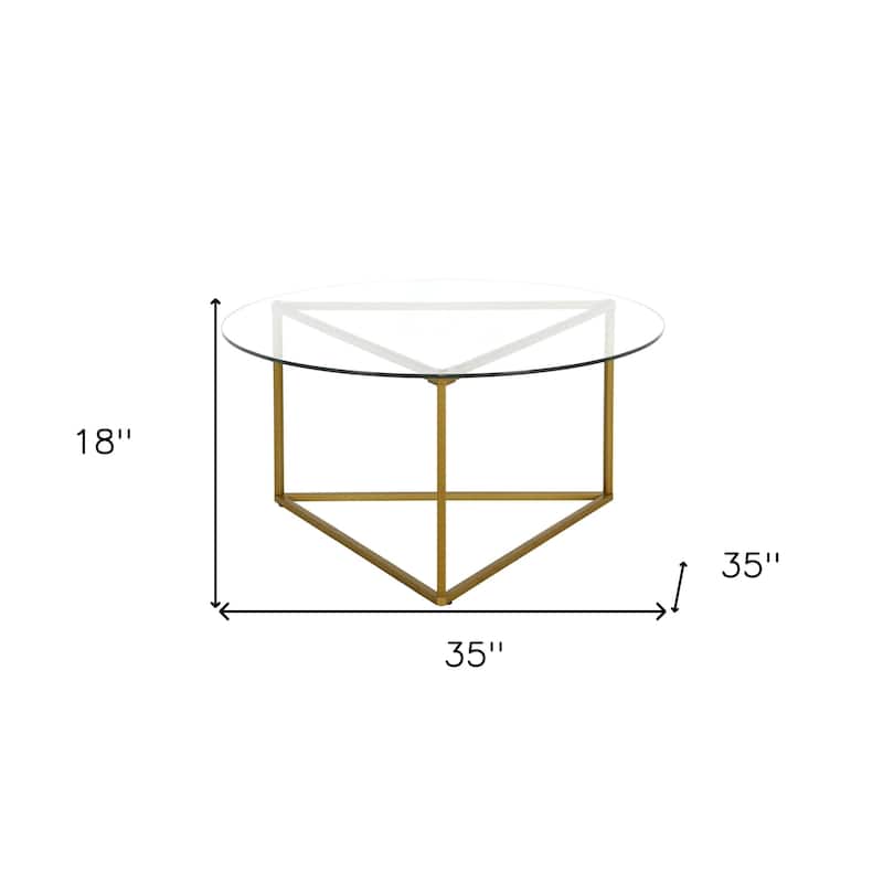 35 Inch Glass Round Coffee Table with Steel Base for Living Room Decor - 35” x 35” x 18”