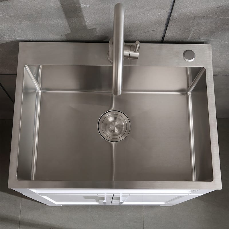 24 In. Drop-in Single Bowl 12 Gauge Silver Stainless Steel Kitchen Sink with Faucet - 24‘’ x 18''