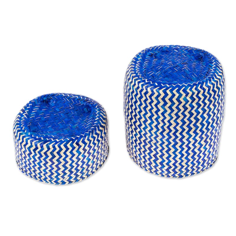 Novica Handmade Tiger In Blue Natural Fiber Basket