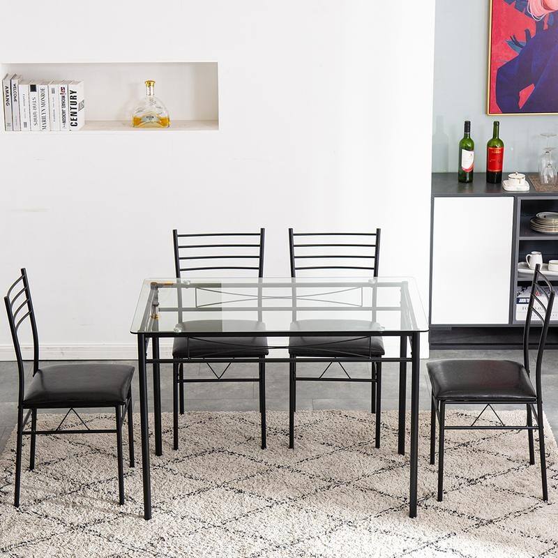 Zimtown Sakn Iron and Glass 5-piece Dining Set