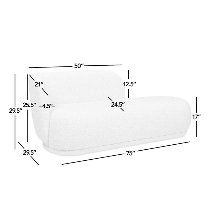 Aire 75" Ivory White Boucle Curved Arm Chaise Lounge Chair