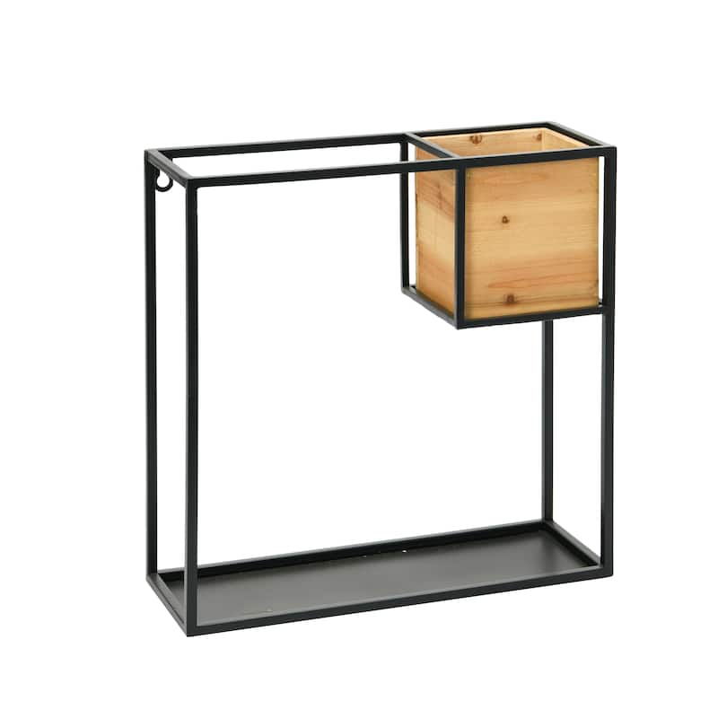 Metal Wall Shelf with Wood Box, Black