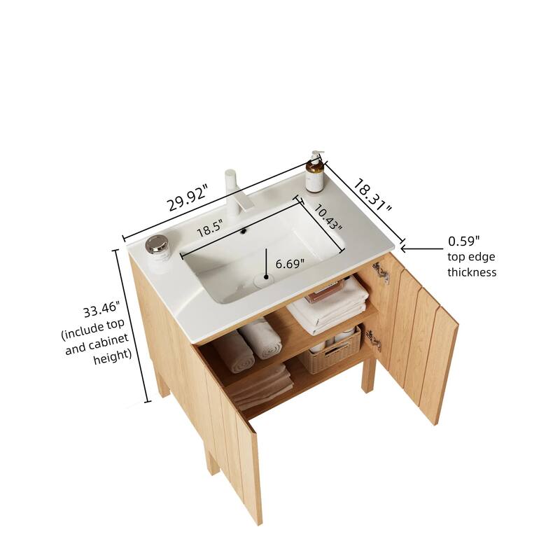Small Single Sink Bathroom Vanity with Wide Vertical Stripes 2 Doors