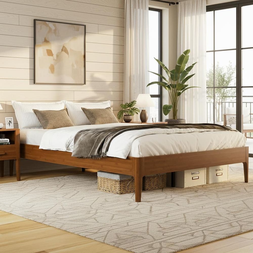 Solid Bamboo Platform Bed with Metal Support & Ample Underbed Storage by Harper&Bright Designs