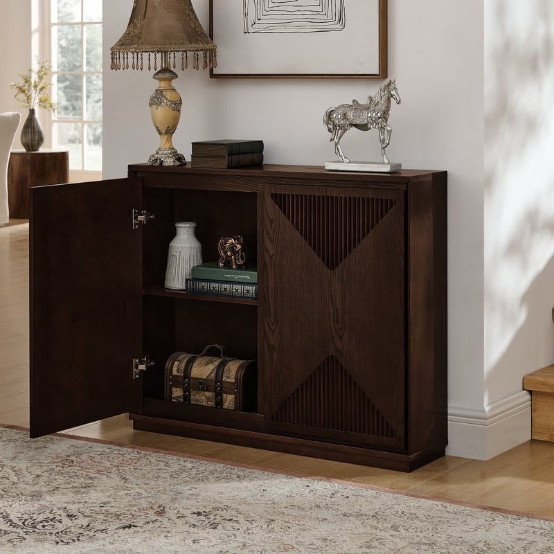 Mid Century Modern V-shape Storage Cabinet, Buffet Cabinet with Storage, Narrow Side Cabinet