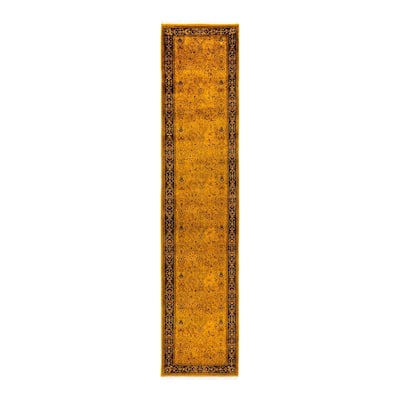 Overton Hand Knotted Wool Vintage Inspired Modern Contemporary Overdyed Gold Runner Rug - 2' 7" x 12' 3"