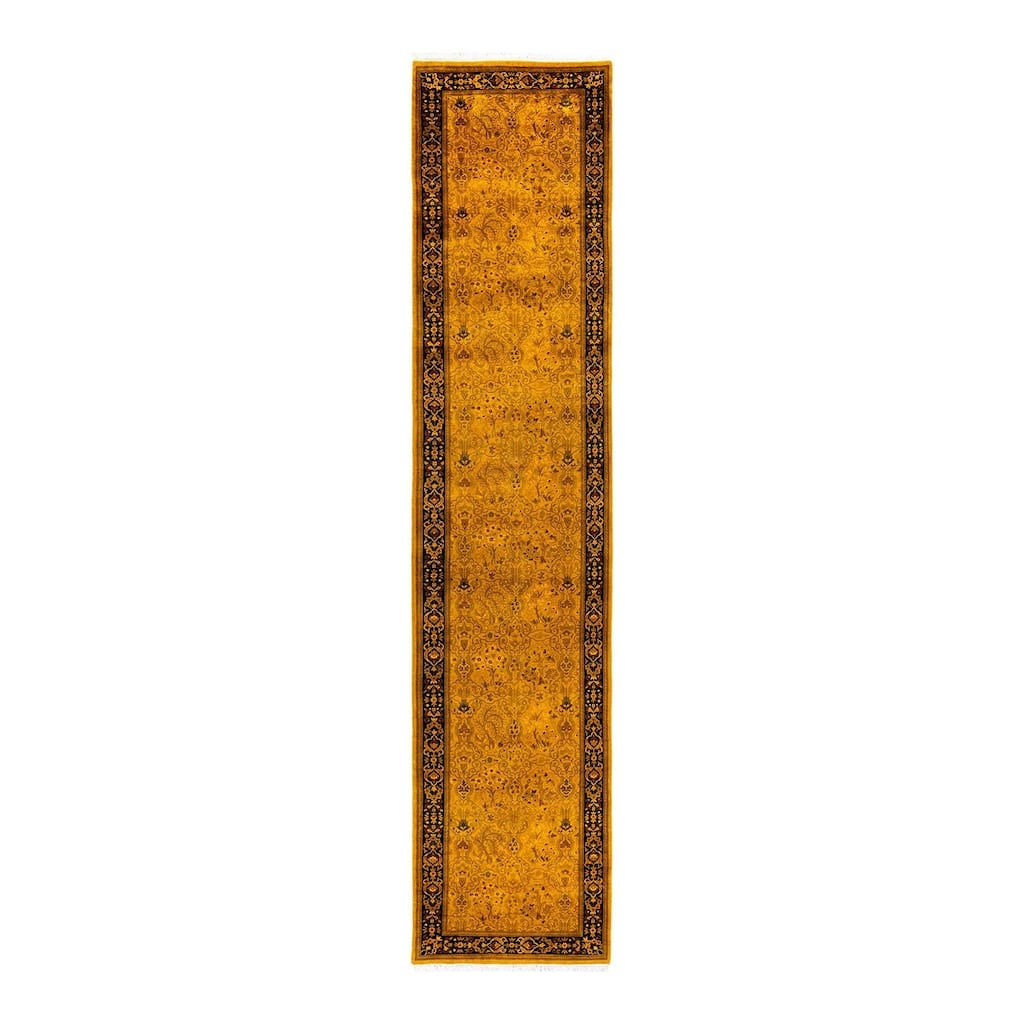 Overton Hand Knotted Wool Vintage Inspired Modern Contemporary Overdyed Gold Runner Rug - 2' 7" x 12' 3"