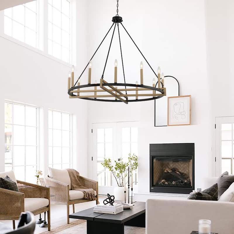 Acroma 12 Light 41In Modern Farmhouse Wagon Wheel Chandelier-UL Certified