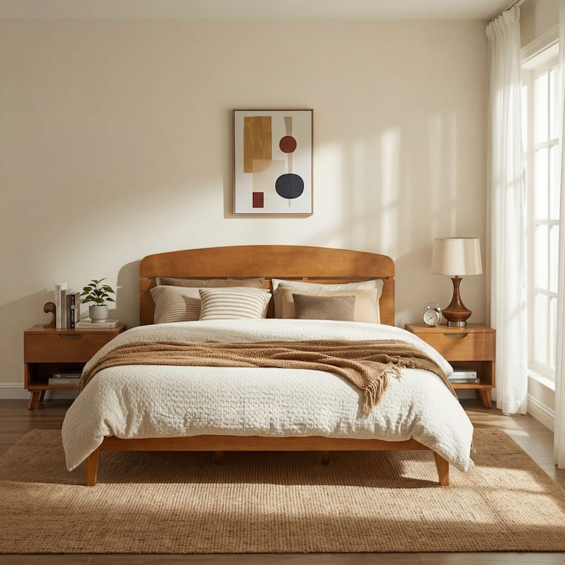 Christopher Knight Home - Rubber Wood Platform Bed with Curved Headboard - King