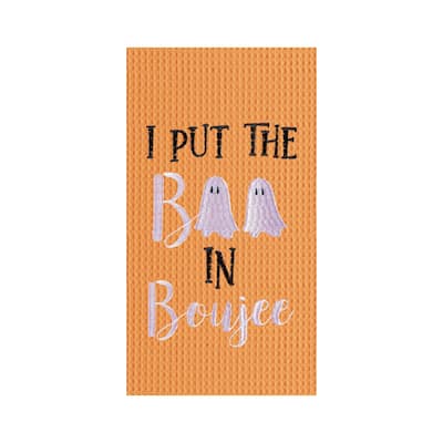 Boo In Boujee Ghost Embroidered Cotton Halloween Waffle Weave Kitchen Towel