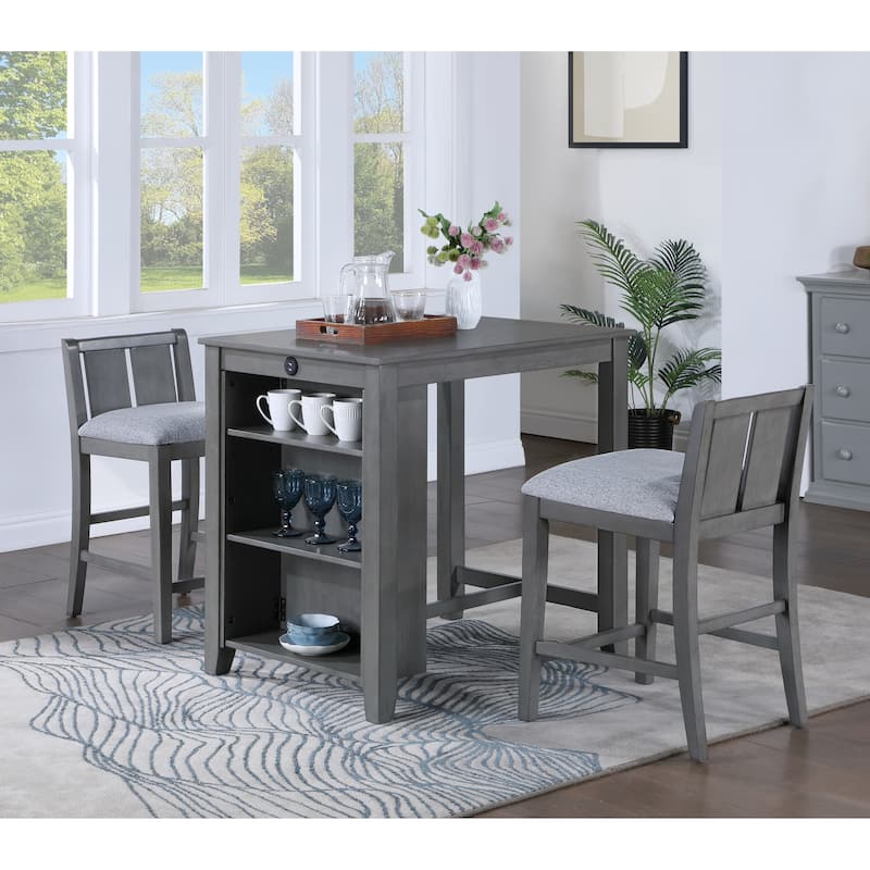 Graham 3-Piece Counter Height Dining Table with Shelves and 2 Chairs