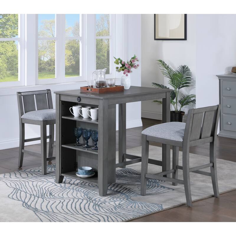 Small Space Counter Height Dining Table with Shelves and 2 Chairs
