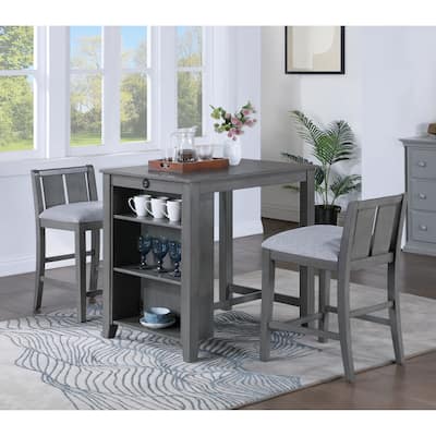 Small Space Counter Height Dining Table with Shelves and 2 Chairs