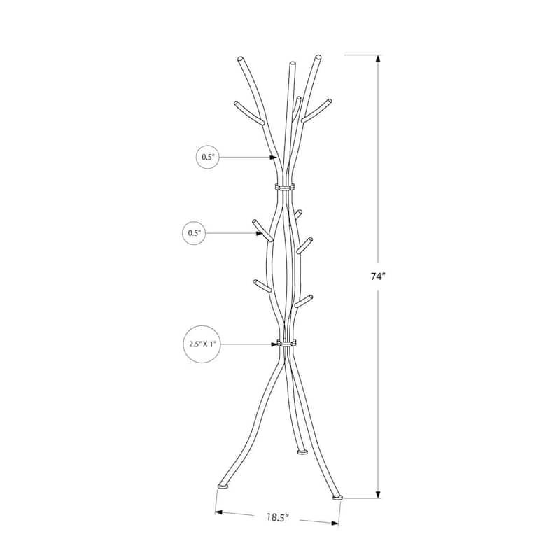 74-Inch Tall Freestanding Coat Rack with Metal Frame 11 Hooks Entryway Umbrella Stand - 74'' H X 18.5'' W X 18.5'' D