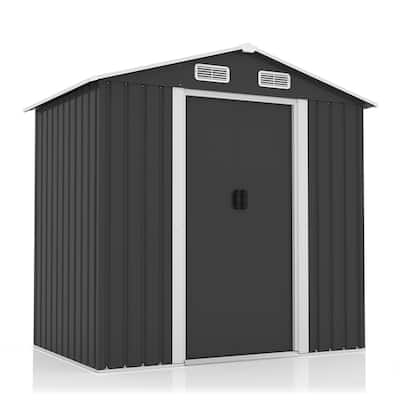Large Outdoor Storage Shed Galvanized Iron Black with Slanted Roof and Double Sliding Doors - 77.36” x 51.57” x 73.82”