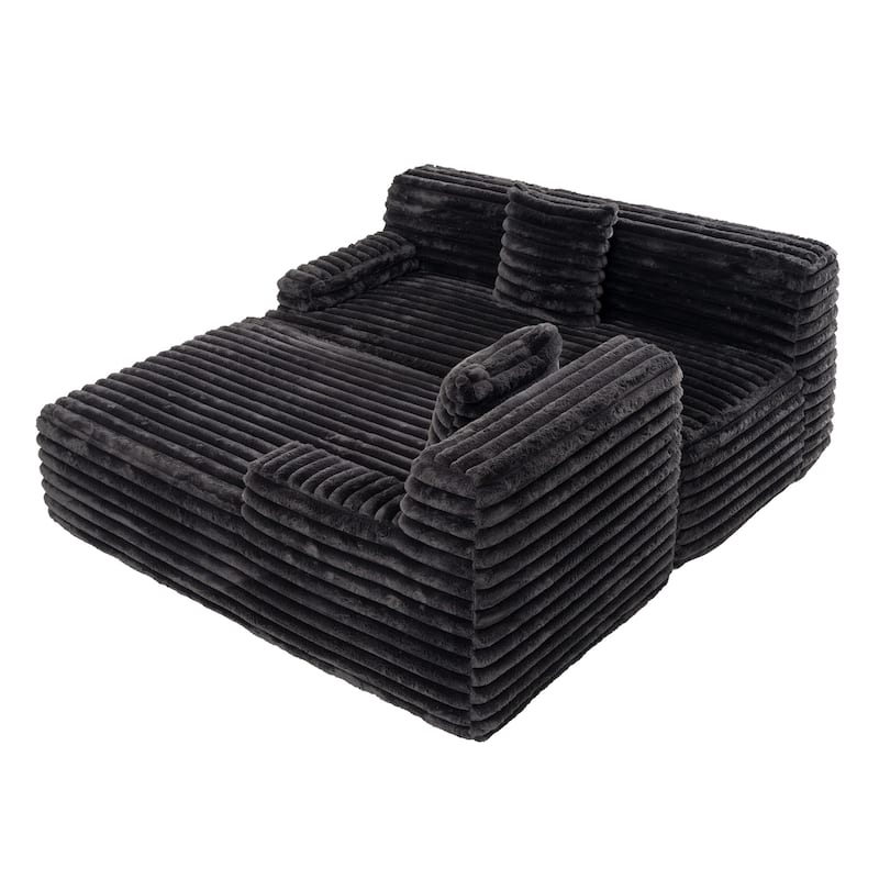 110" Faux Fur Cloud 3-Seater sat L-Shaped Sectional Sofa with Two Included Throw Pillows