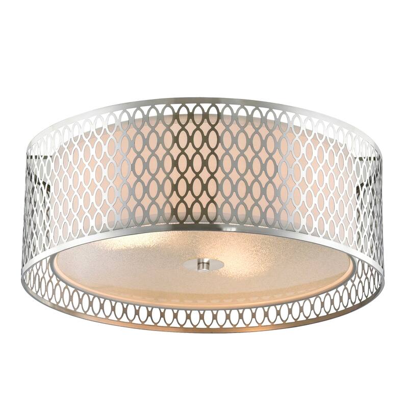 Mikayla 3 Light 17in Satin Nickel Drum Shade Flush Mount - Satin Nickel