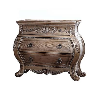 Vintage Nightstand - 3 Drawer Bedside Table, Oak Finish, Traditional Style