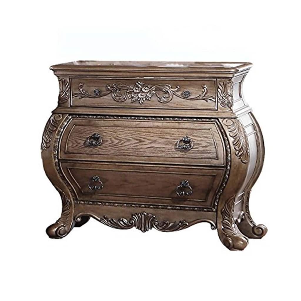 Vintage Nightstand - 3 Drawer Bedside Table, Oak Finish, Traditional Style