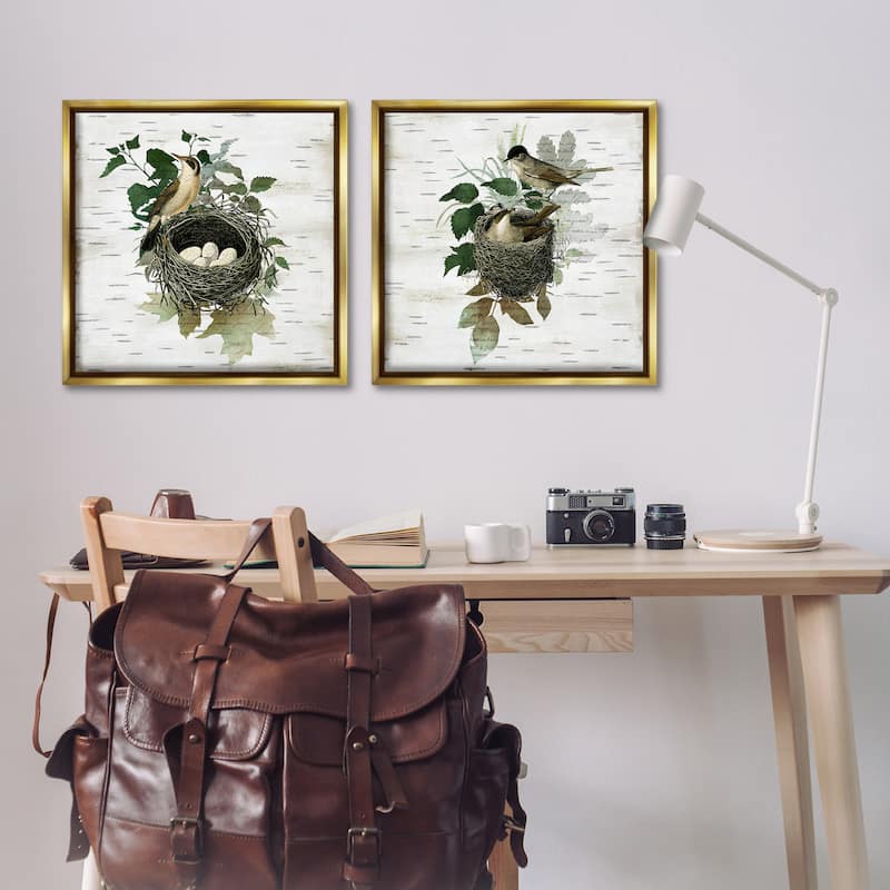 Stupell Rustic Vintage Bird Nests Framed Floater Canvas Wall Art Design By Susan Arnot (Set of 2)