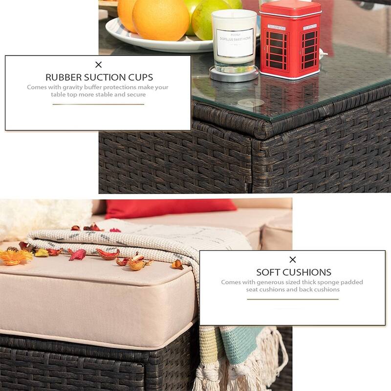 7 Piece Rattan Outdoor Patio Furniture Set, Sofa Set With Glass Table - N/A