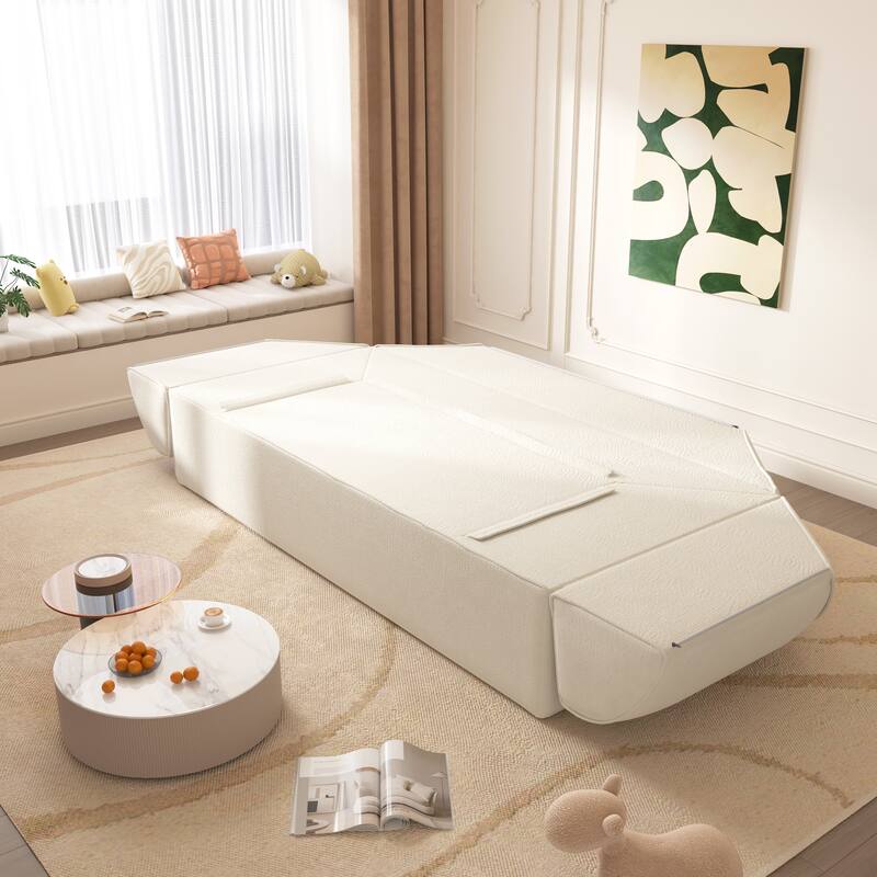 GDFStudio - 78.7" Frameless Corduroy Upholstered 2-in-1 Convertible 3-Seater Sofa Bed with High-Density Foam Backrest & Pillows