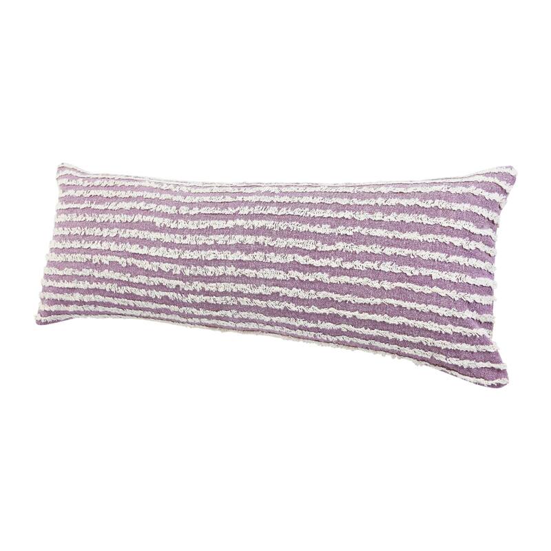 HomeRoots 14" X 36" Purple And Cream 100% Cotton Striped Zippered Pillow