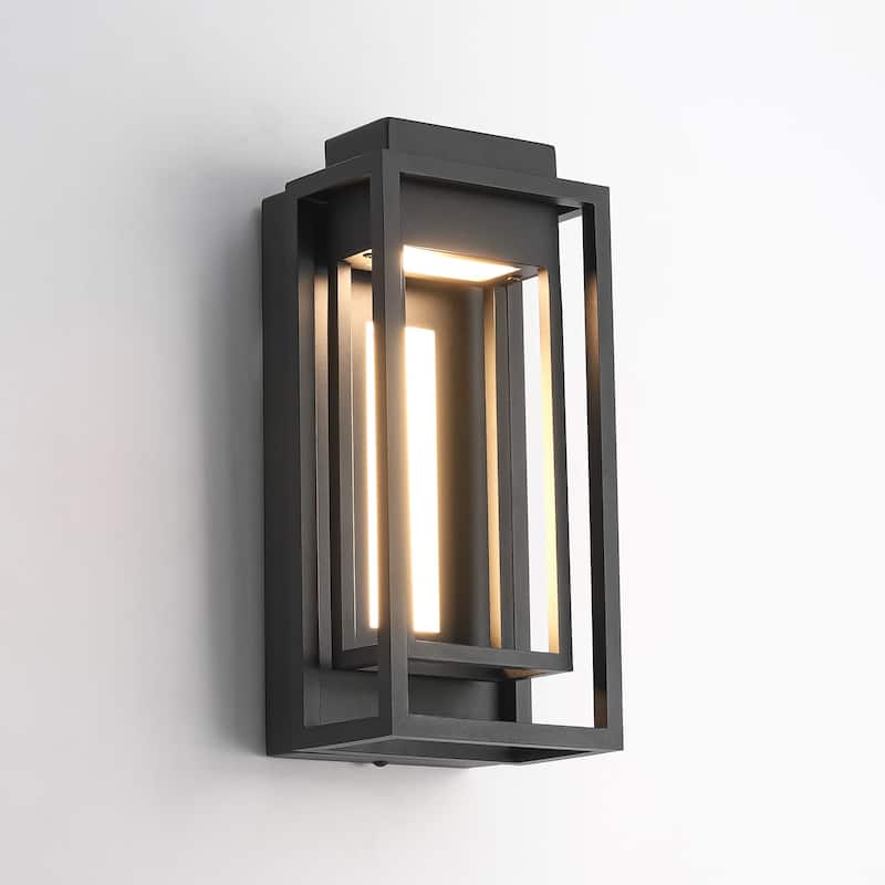 1-Light Modern Industrial Black Rectangle Aluminum Integrated LED Outdoor Wall Sconce - 6.50 in. W x 14.17 in. H x 5.12 in. D